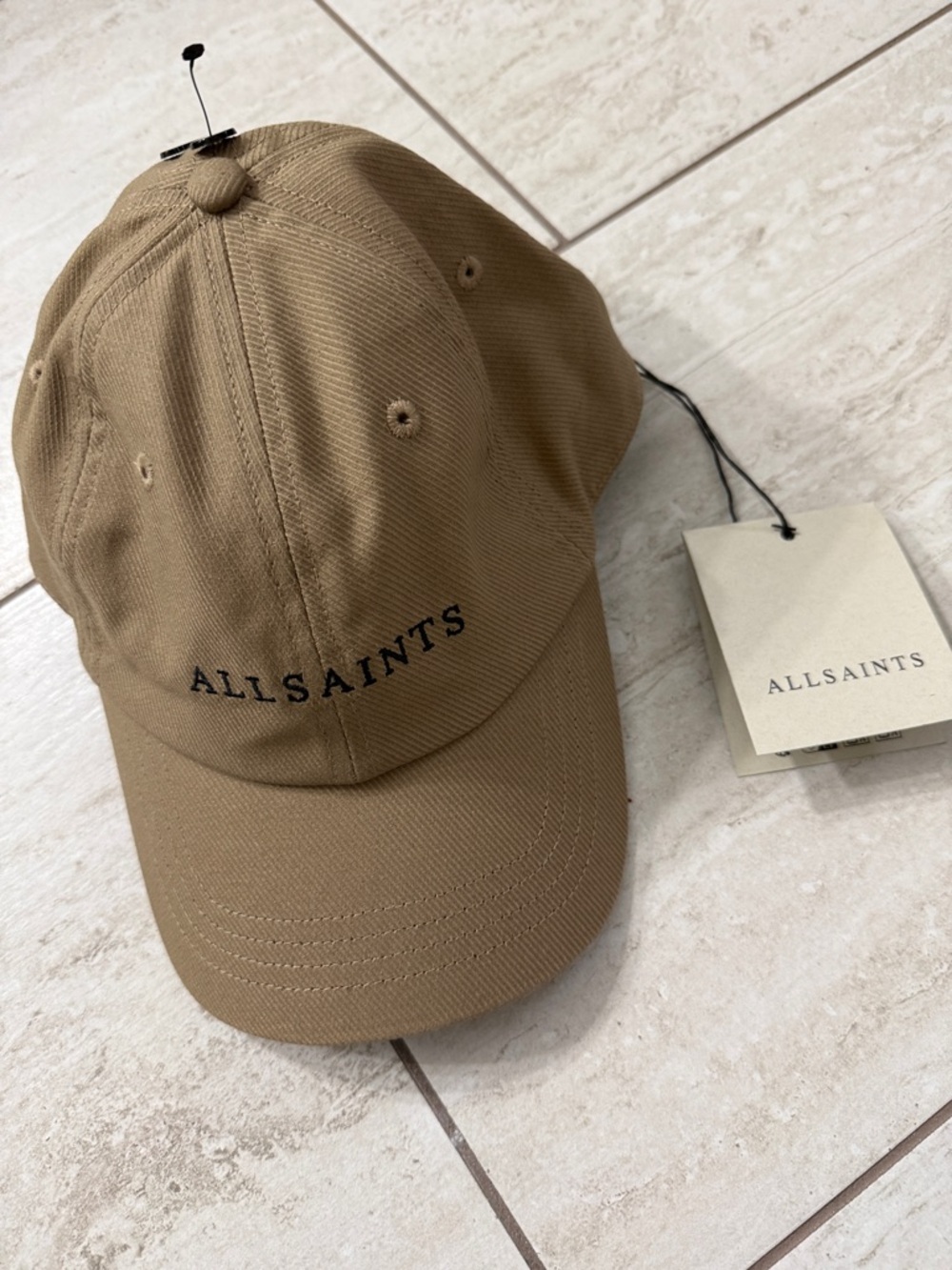 AllSaints Tan Baseball Cap with Embroidered Logo